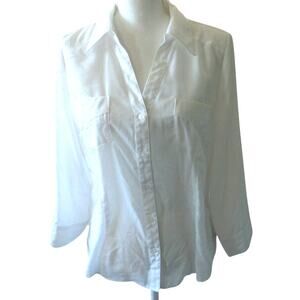 IZ Beyer Women's White 3/4 Roll Tab Sleeve Button Front Blouse NWOT Size Large